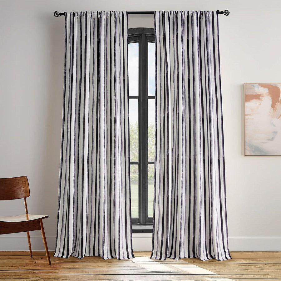 Waves Vertical Charcoal Striped Barcelona Velvet Room Darkening Curtain