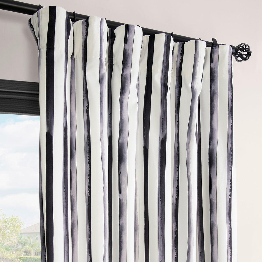 Waves Vertical Charcoal Striped Barcelona Velvet Room Darkening Curtain