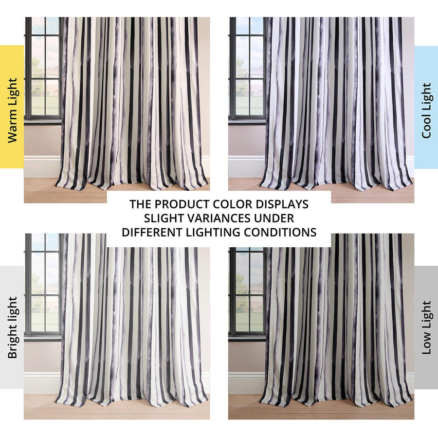 Waves Vertical Charcoal Striped Barcelona Velvet Room Darkening Curtain