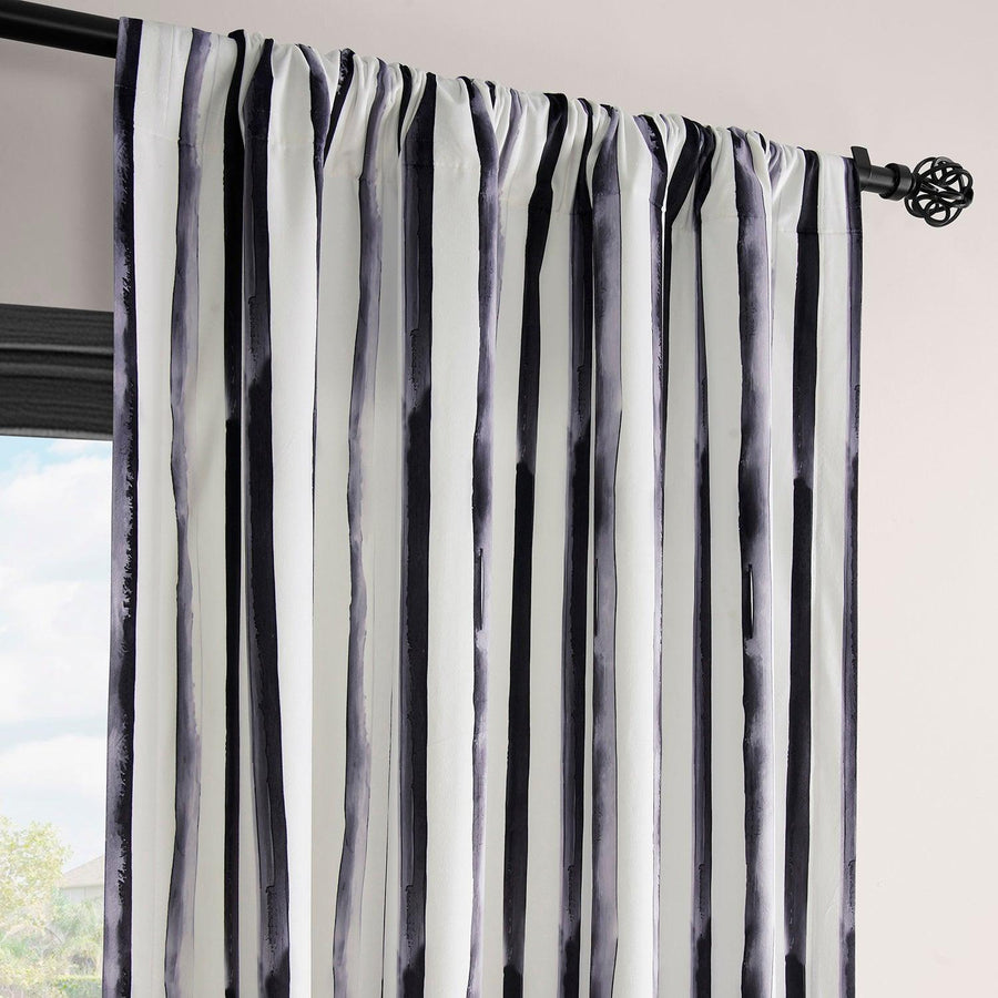 Waves Vertical Charcoal Striped Barcelona Velvet Room Darkening Curtain