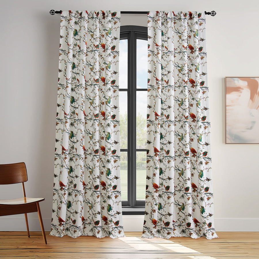 Botanic Garden White Abstract Barcelona Velvet Room Darkening Curtain