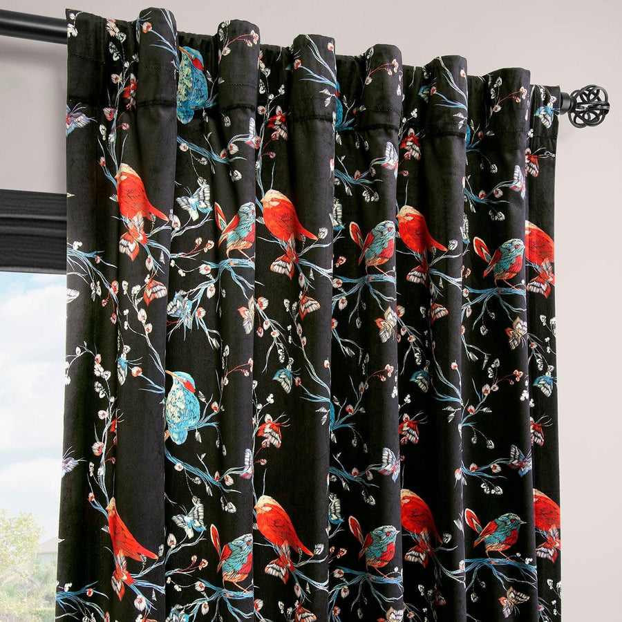 Botanic Garden Black Abstract Barcelona Velvet Room Darkening Curtain