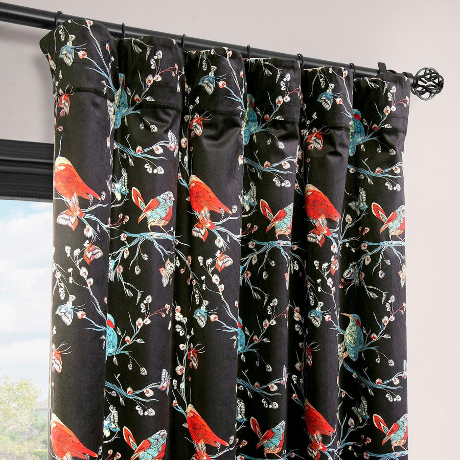 Botanic Garden Black Abstract Barcelona Velvet Room Darkening Curtain