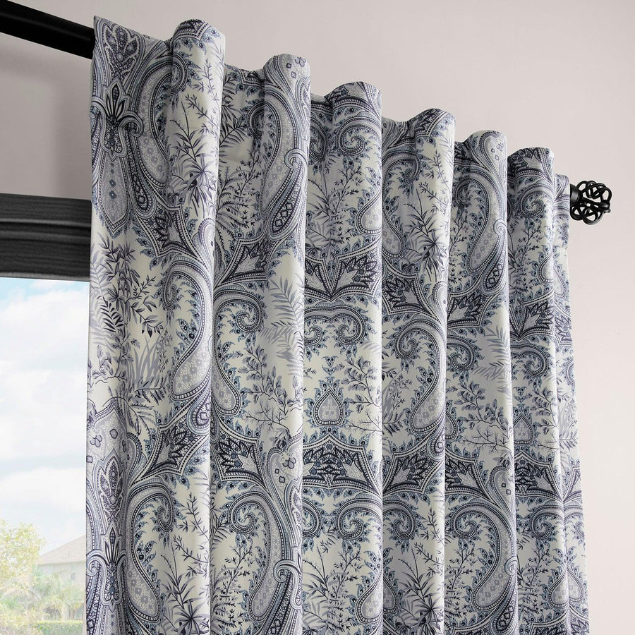 Victorian Blue Paisley Barcelona Velvet Room Darkening Curtain