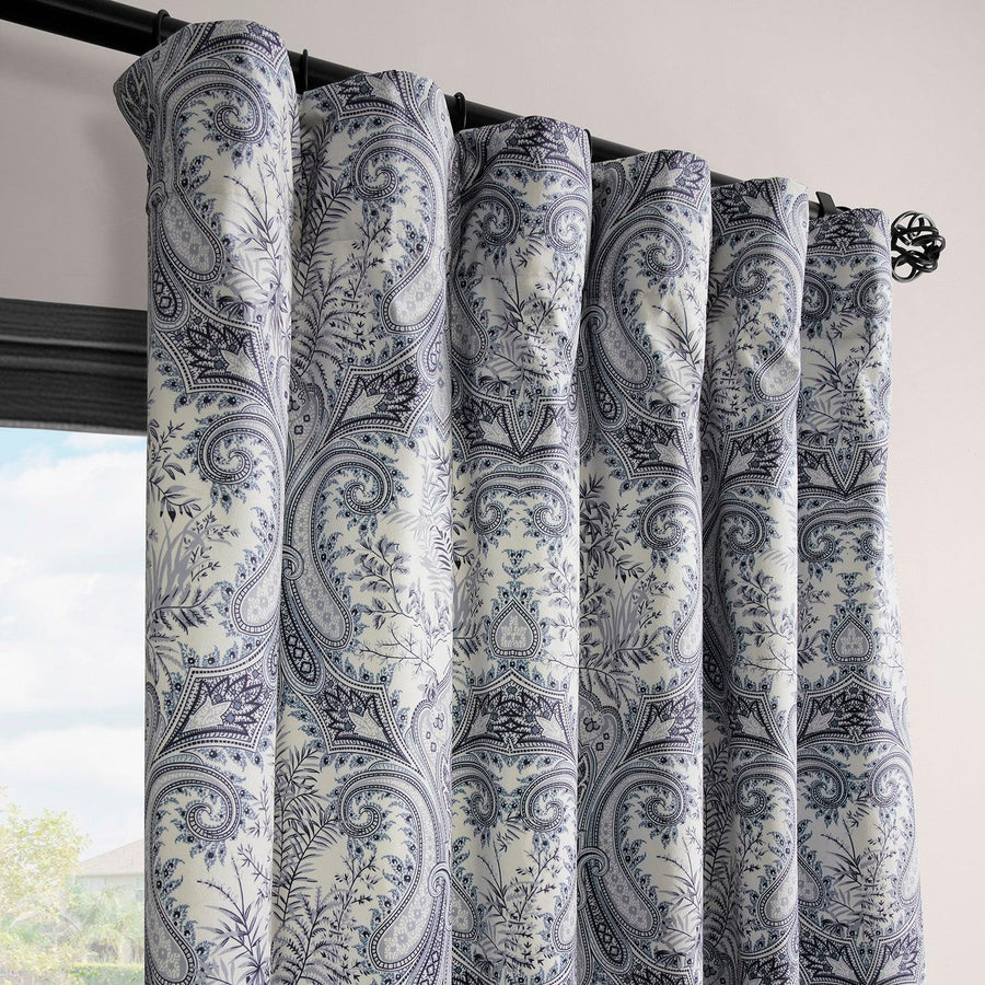 Victorian Blue Paisley Barcelona Velvet Room Darkening Curtain