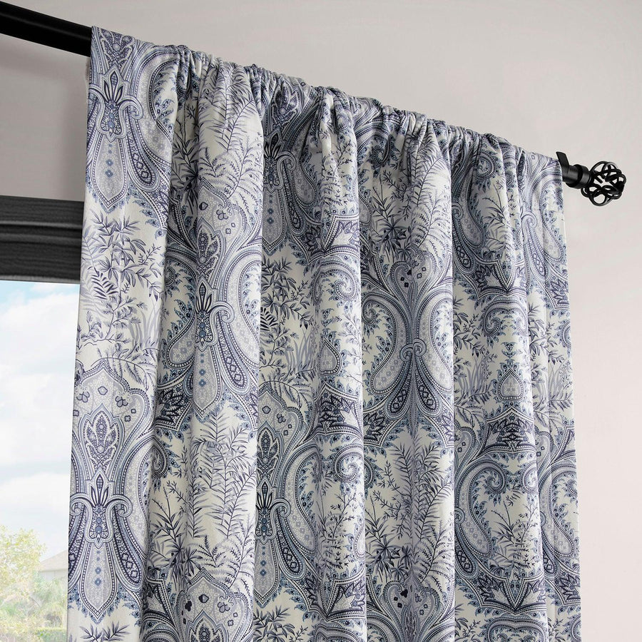 Victorian Blue Paisley Barcelona Velvet Room Darkening Curtain