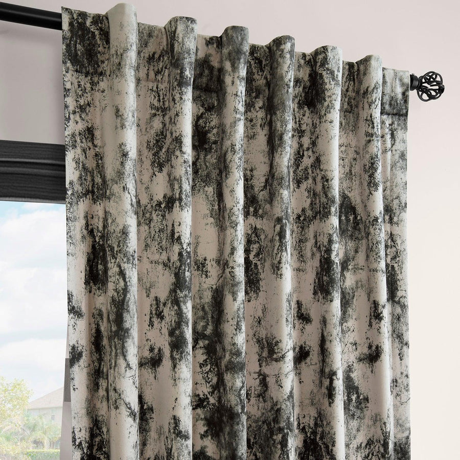 Inkblot Black Abstract Barcelona Velvet Room Darkening Curtain