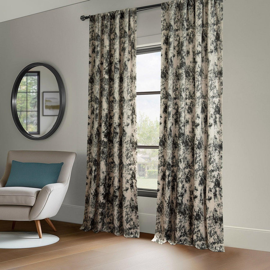 Inkblot Black Abstract Barcelona Velvet Room Darkening Curtain