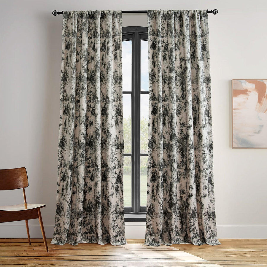 Inkblot Black Abstract Barcelona Velvet Room Darkening Curtain