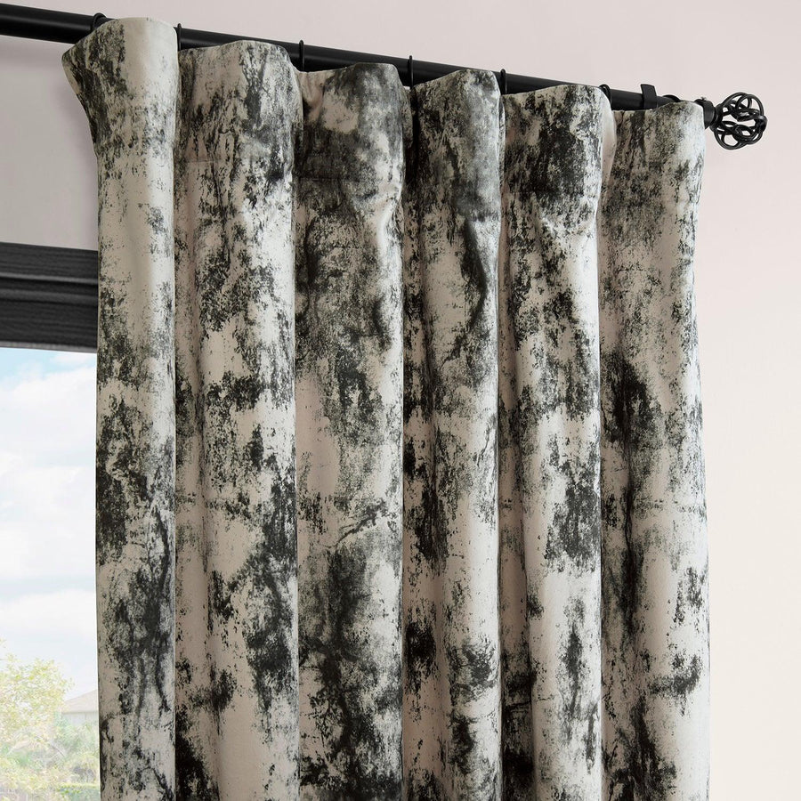 Inkblot Black Abstract Barcelona Velvet Room Darkening Curtain