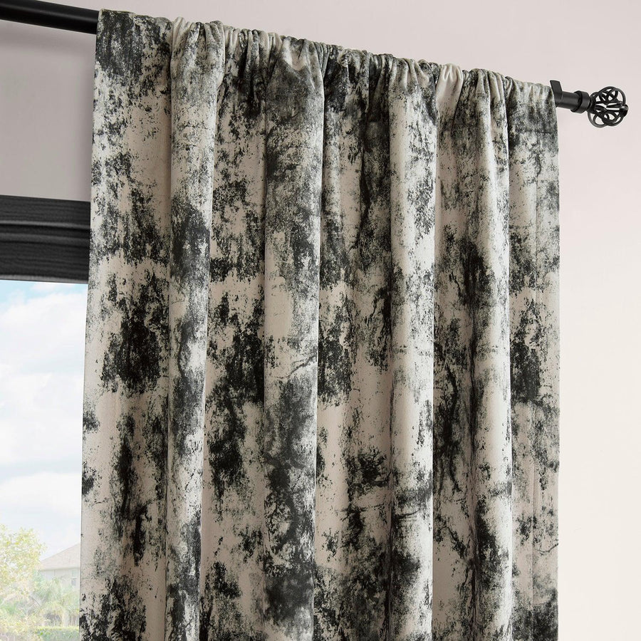 Inkblot Black Abstract Barcelona Velvet Room Darkening Curtain