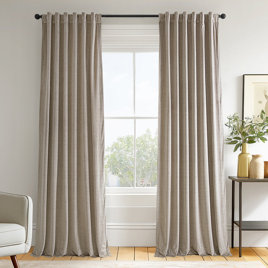 Warm Taupe Ravello Burnout Velvet Room Darkening Curtain