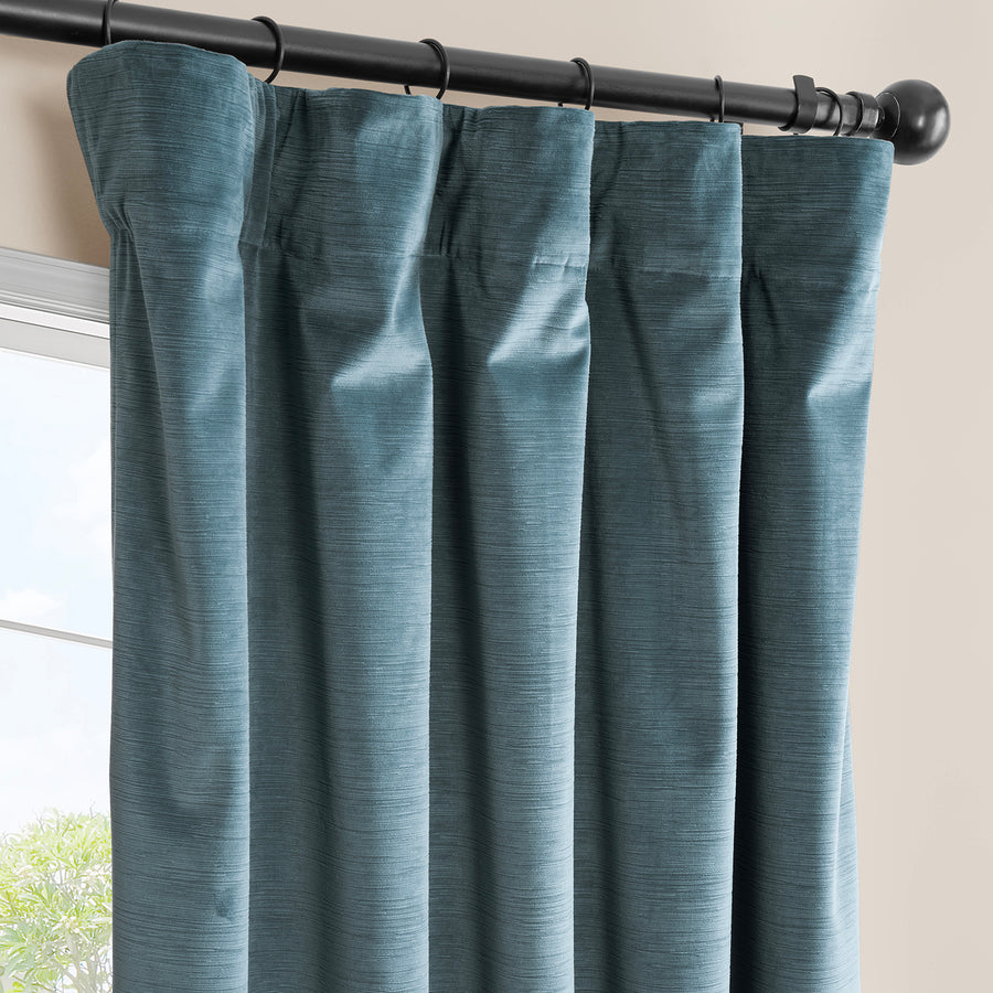 Deep Slate Blue Ravello Burnout Velvet Room Darkening Curtain