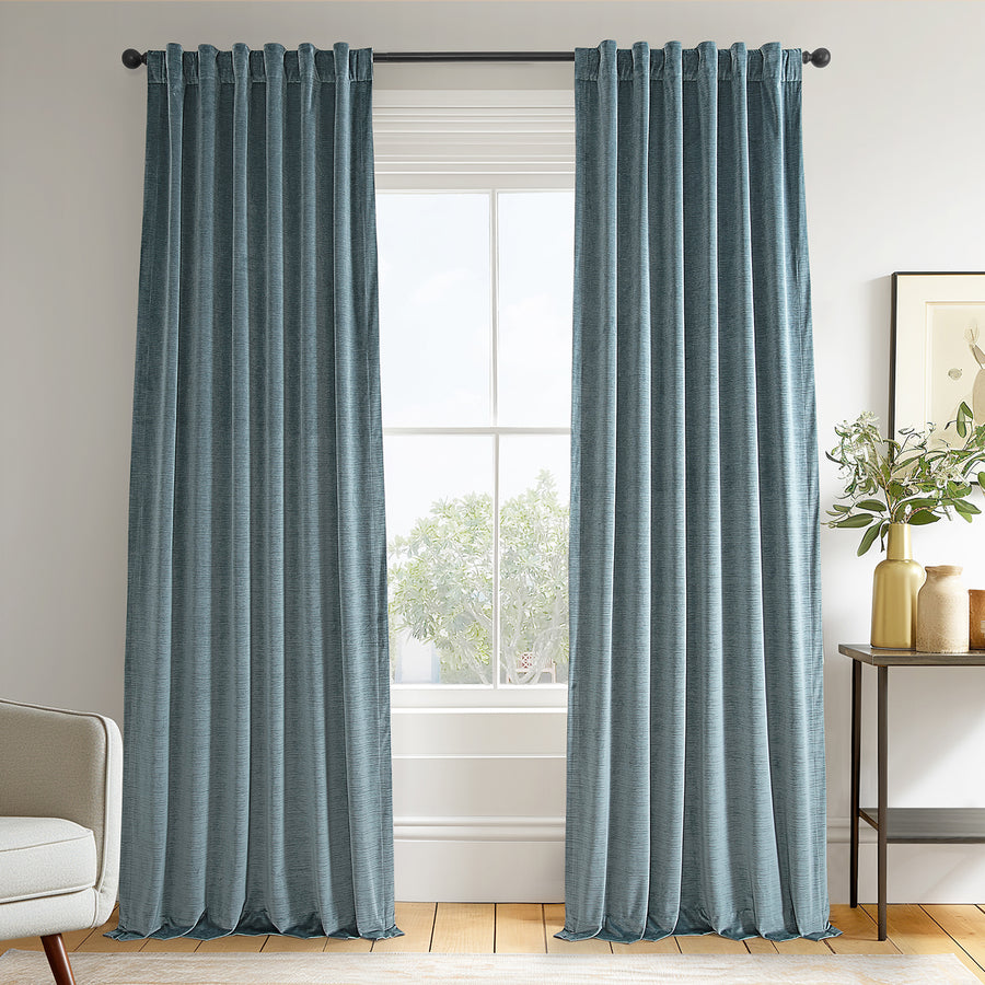 Deep Slate Blue Ravello Burnout Velvet Room Darkening Curtain