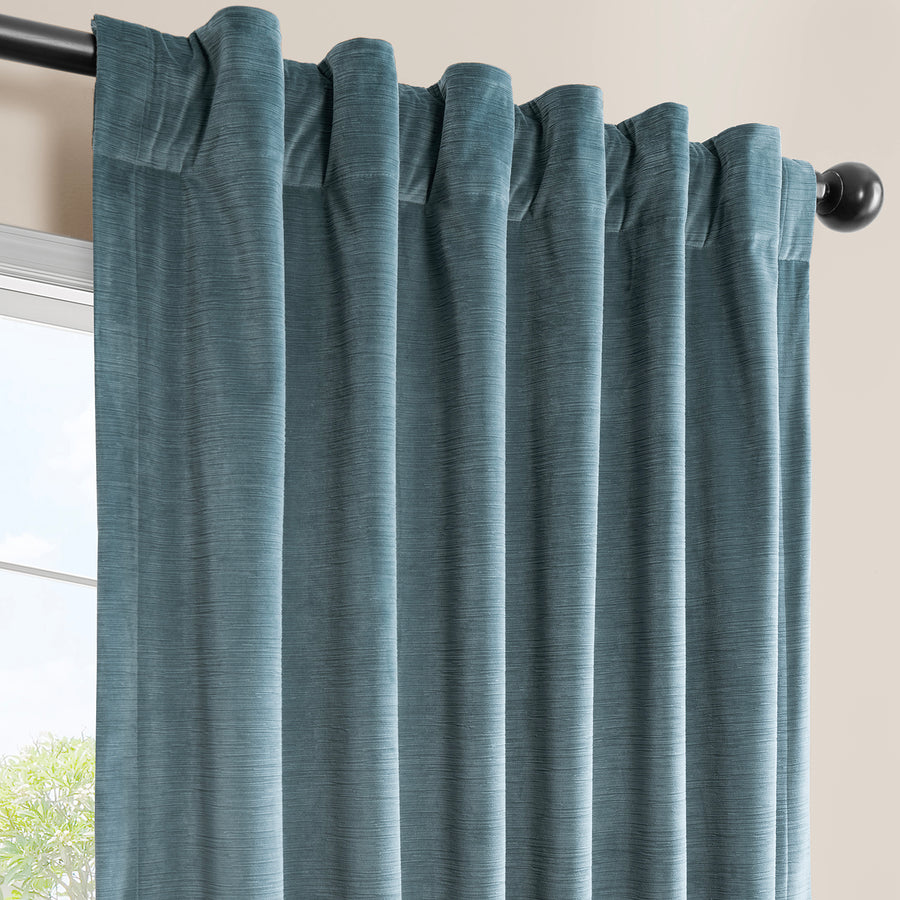 Deep Slate Blue Ravello Burnout Velvet Room Darkening Curtain