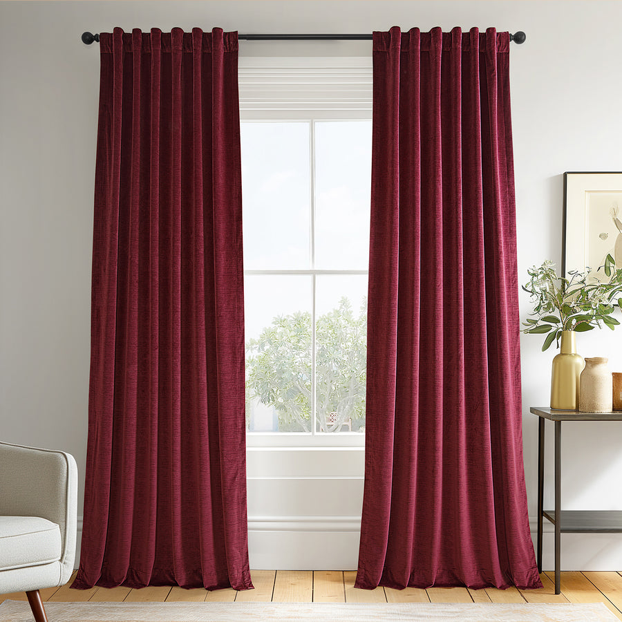 Dark Red Ravello Burnout Velvet Room Darkening Curtain