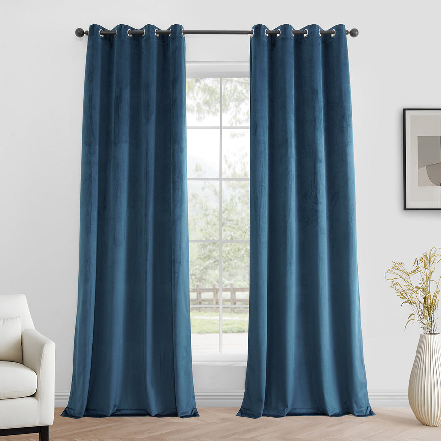 Dark Blue Grommet Simply Velvet Curtain Pair (2 Panels)