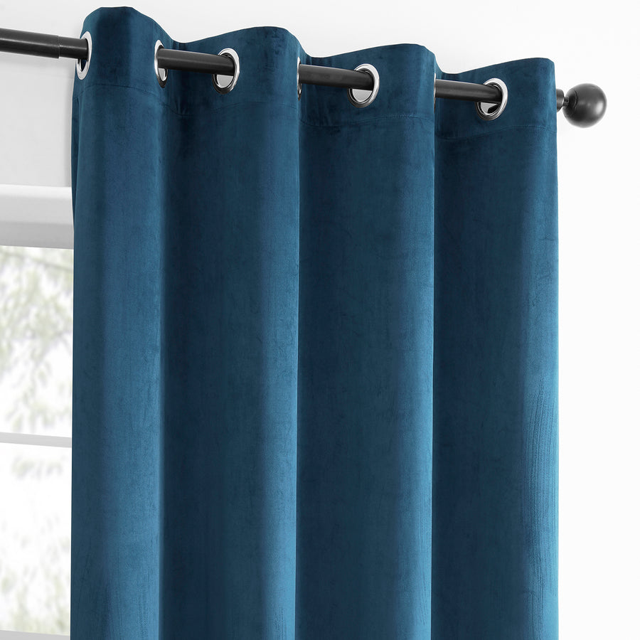 Dark Blue Grommet Simply Velvet Curtain Pair (2 Panels)