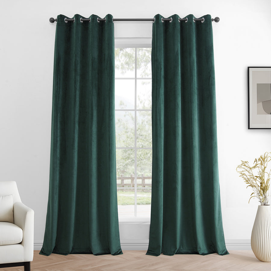 Deep Green Grommet Simply Velvet Curtain Pair (2 Panels)