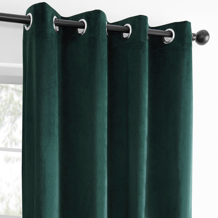 Deep Green Grommet Simply Velvet Curtain Pair (2 Panels)