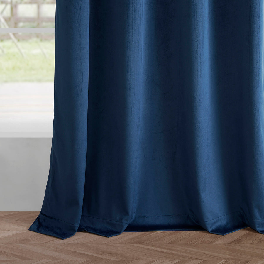 Deep Cobalt Blue Grommet Simply Velvet Curtain Pair (2 Panels)