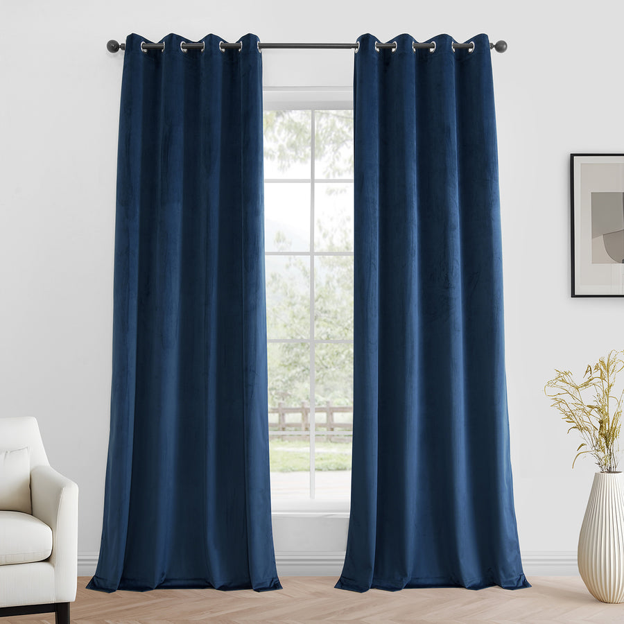 Deep Cobalt Blue Grommet Simply Velvet Curtain Pair (2 Panels)