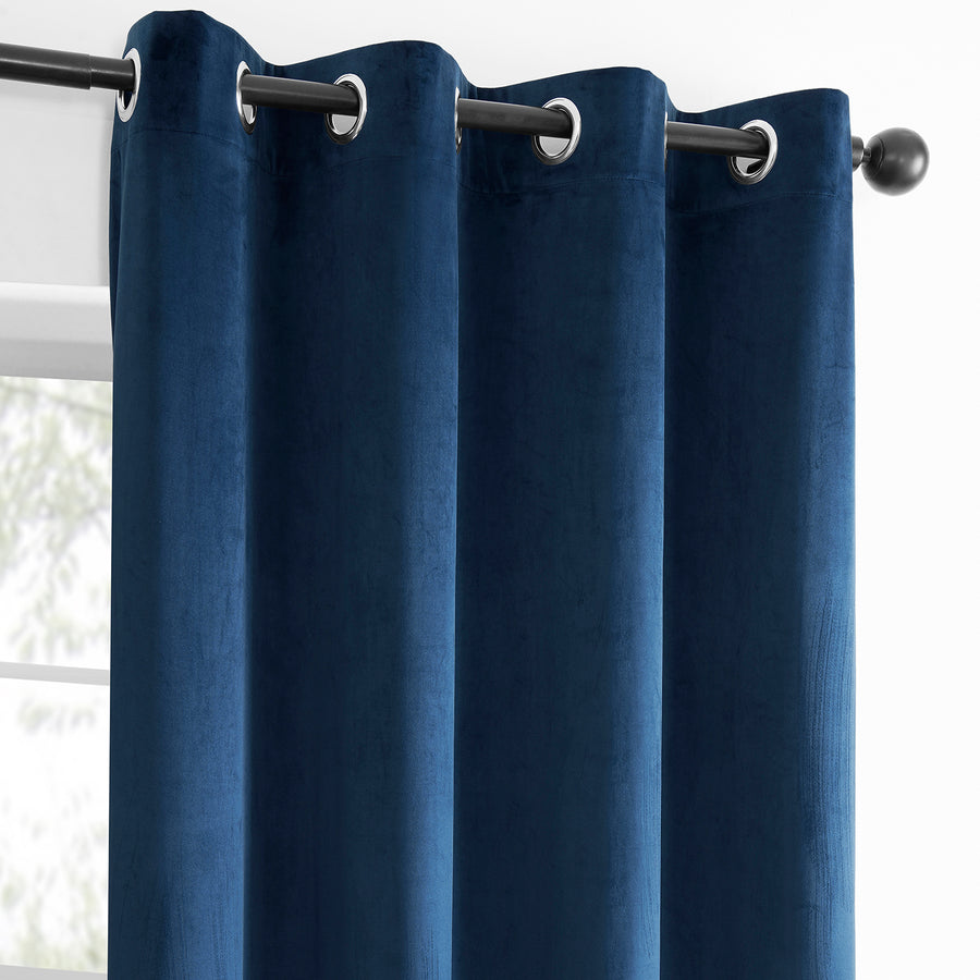 Deep Cobalt Blue Grommet Simply Velvet Curtain Pair (2 Panels)