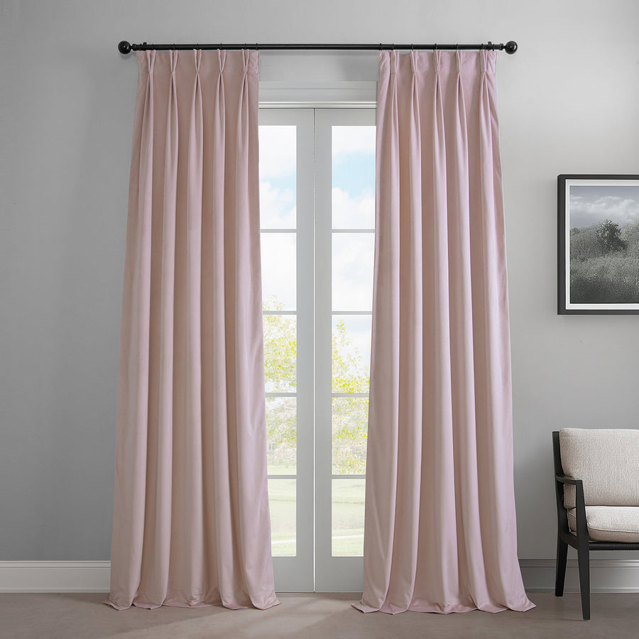 Ballet Pink French Pleat Heritage Plush Velvet Room Darkening Curtain