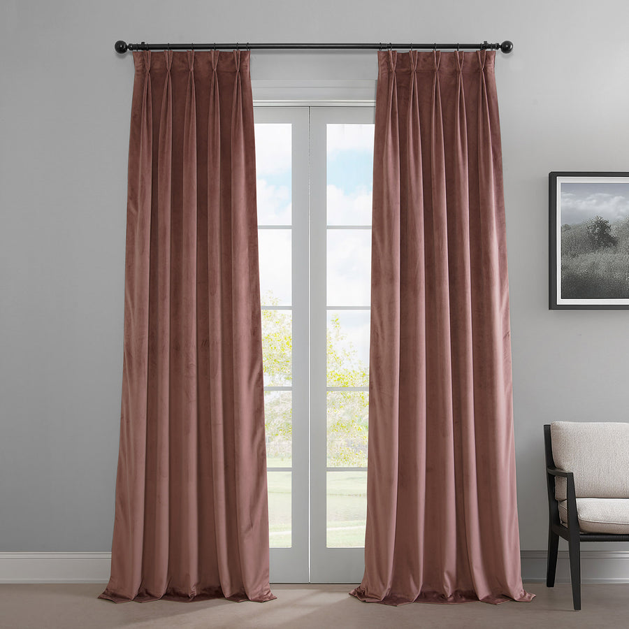 Wild Rose French Pleat Heritage Plush Velvet Room Darkening Curtain