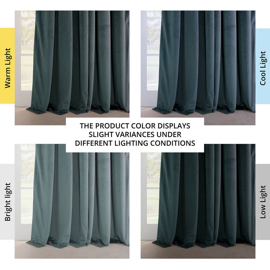 London Blue French Pleat Heritage Plush Velvet Room Darkening Curtain