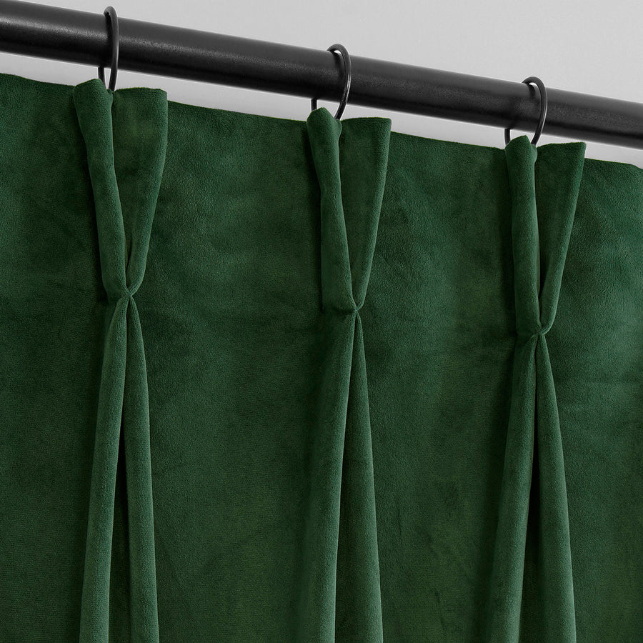 Eden Green French Pleat Heritage Plush Velvet Room Darkening Curtain