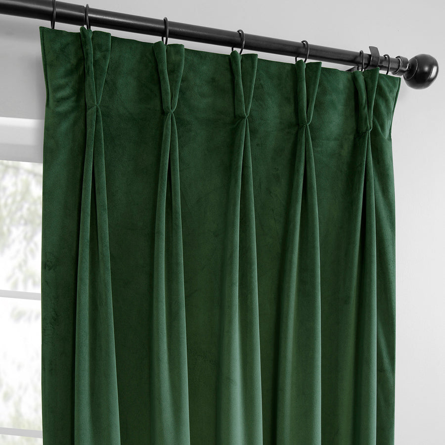 Eden Green French Pleat Heritage Plush Velvet Room Darkening Curtain