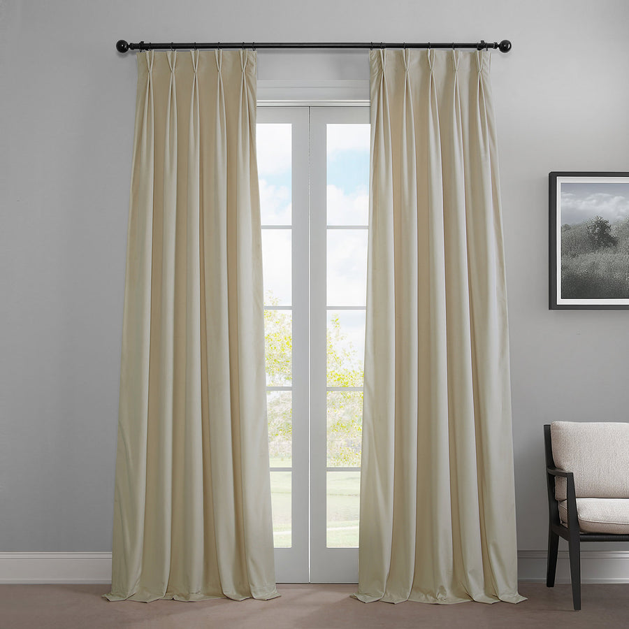 Au Lait Crème French Pleat Heritage Plush Velvet Room Darkening Curtain