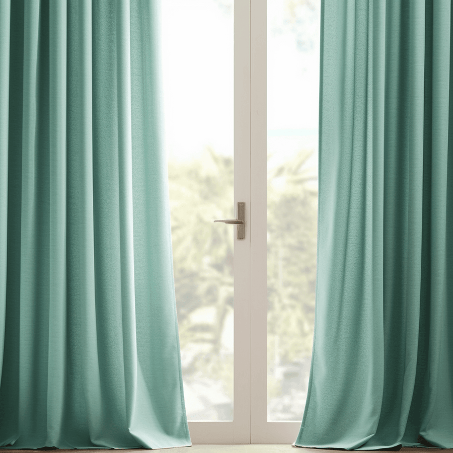 Sea Thistle Textured Faux Linen Custom Curtain