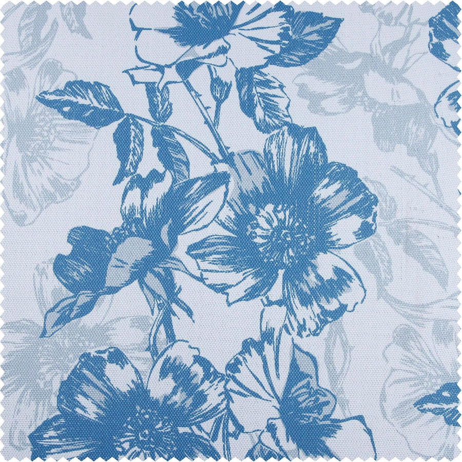 Blue Poppy Printed Faux Linen Swatch - HalfPriceDrapes.com