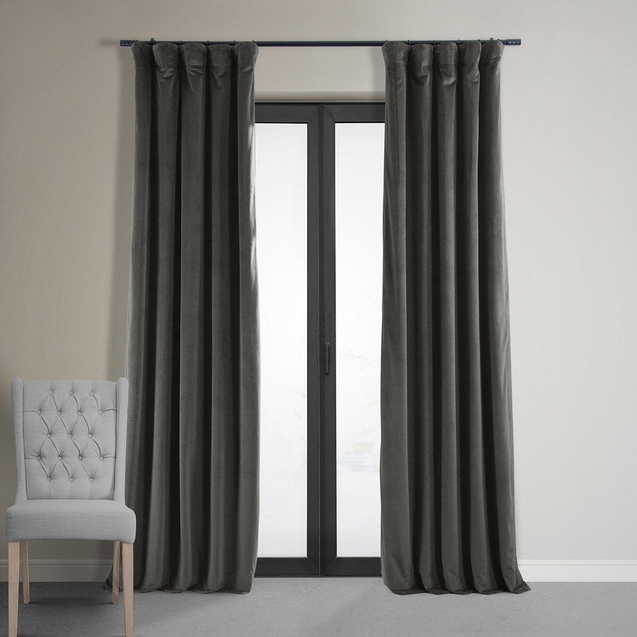 Colbalt Grey Signature Velvet Room Darkening Curtain Pair (2 Panels) - HalfPriceDrapes.com