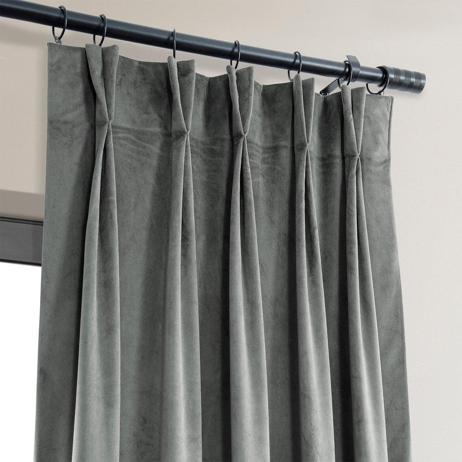 Silver Grey French Pleat Signature Velvet Blackout Curtain