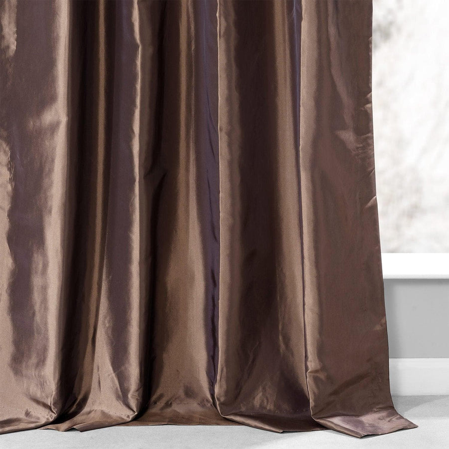 Copper Brown Ruched Solid Faux Silk Taffeta Curtain