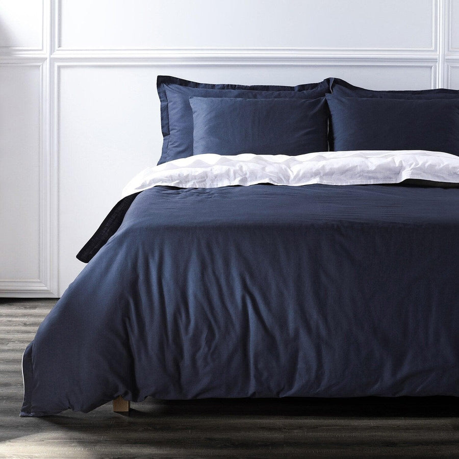 Peacoat Blue & White Leisure Collection Reversible Duvet & Pillow Set