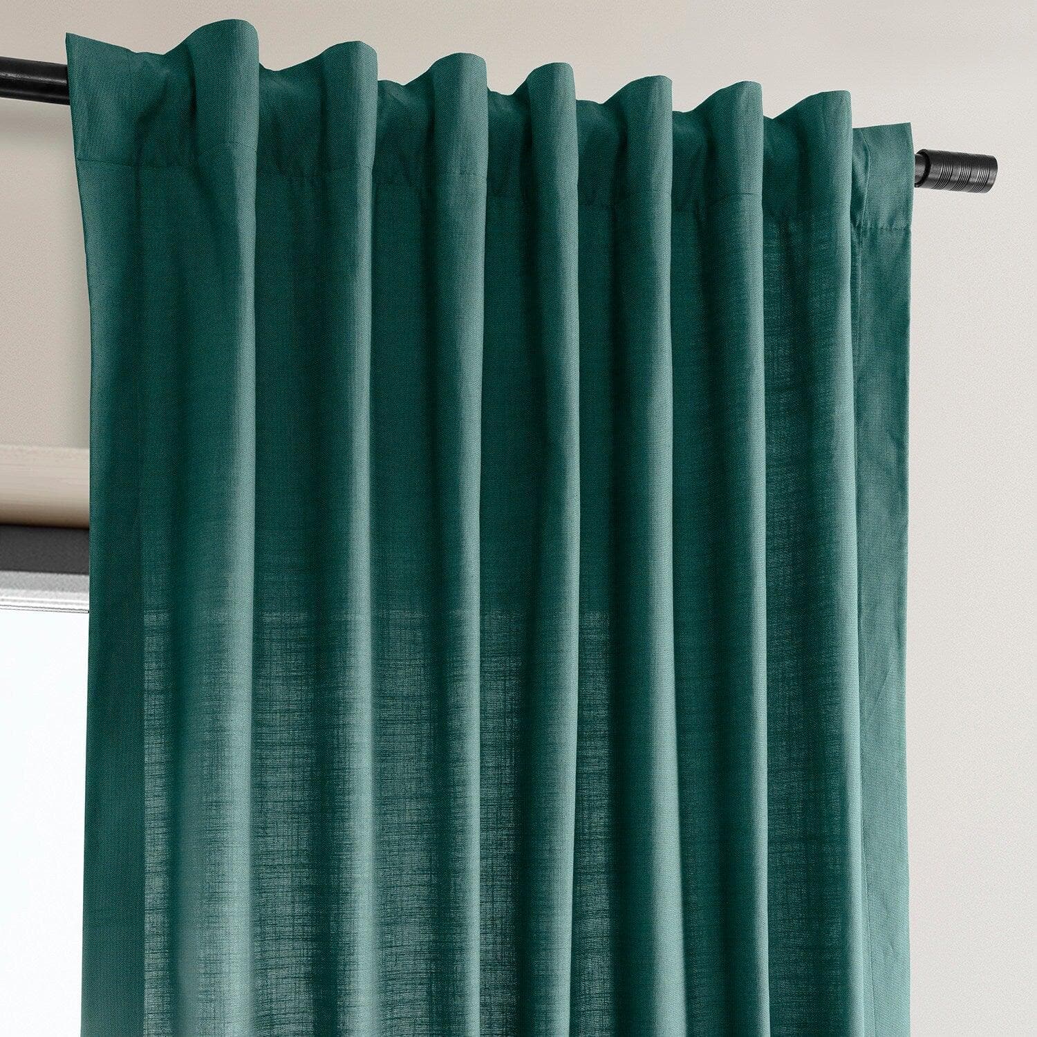 Dark Teal Dune Textured Cotton Curtain Pair (2 Panels)