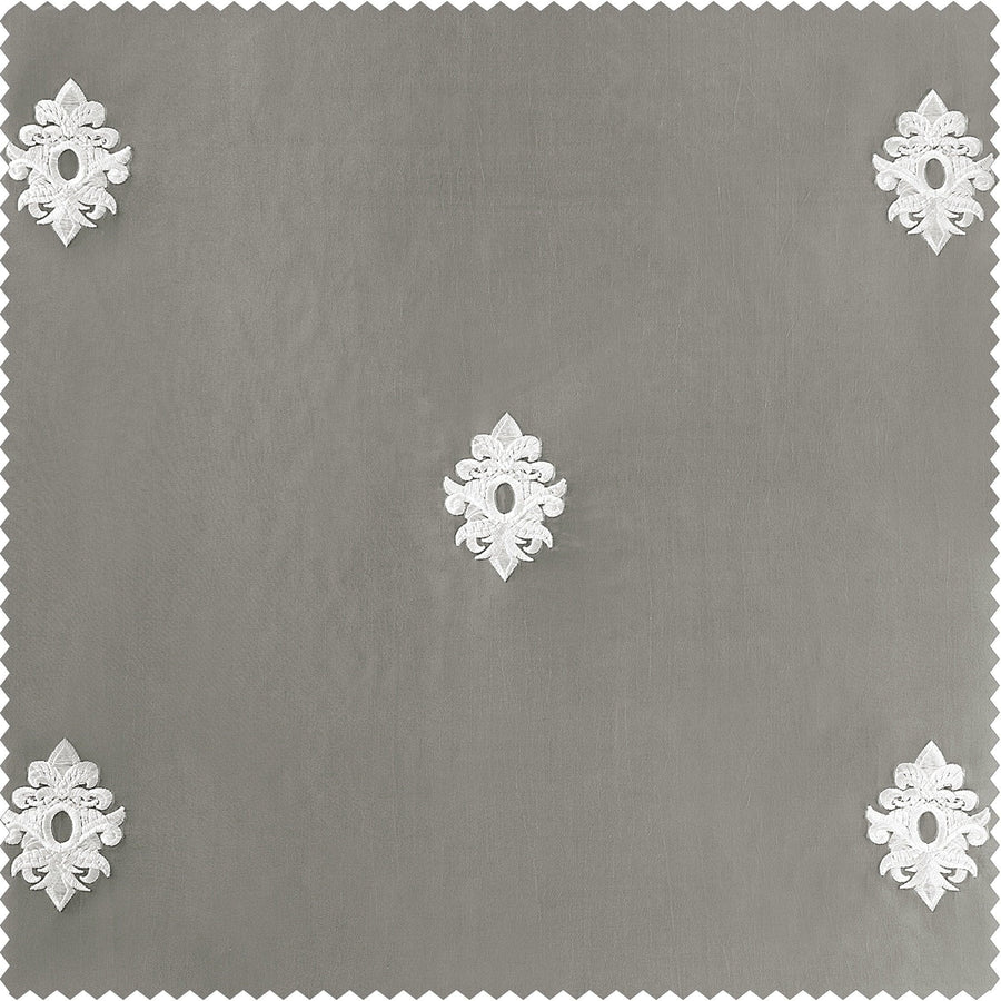 Trophy Platinum Grey Designer Embroidered Swatch - HalfPriceDrapes.com