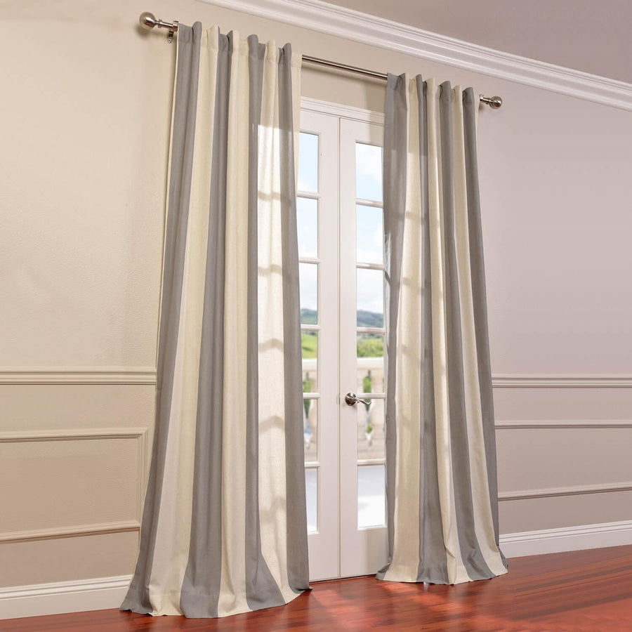 Del Mar Grey Striped Linen Blend Curtain