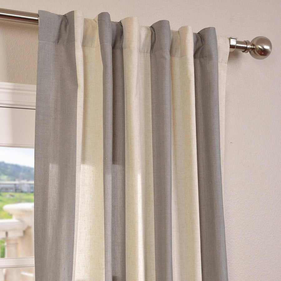 Del Mar Grey Striped Linen Blend Curtain