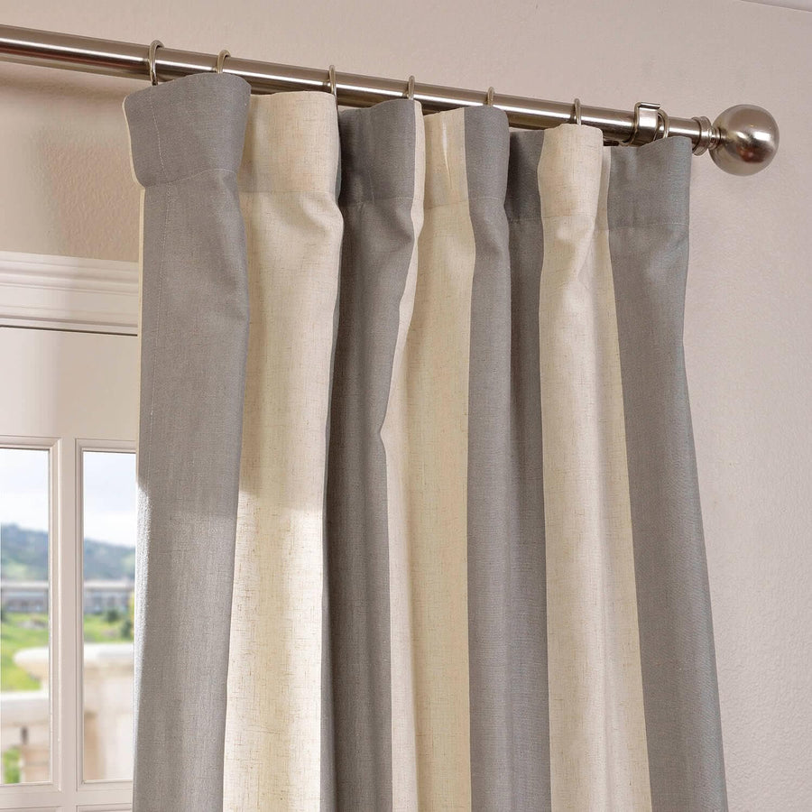 Del Mar Grey Striped Linen Blend Curtain