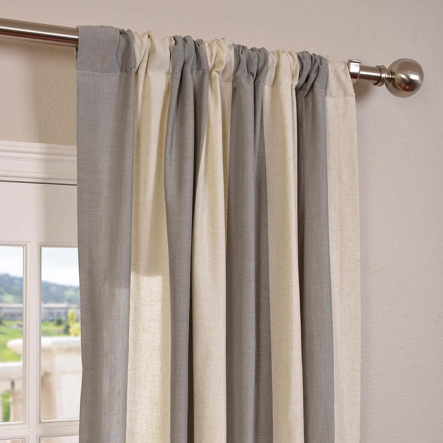 Del Mar Grey Striped Linen Blend Curtain