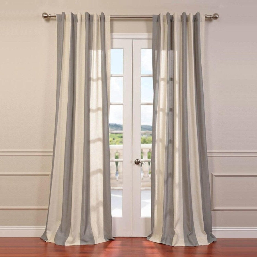 Del Mar Grey Striped Linen Blend Curtain