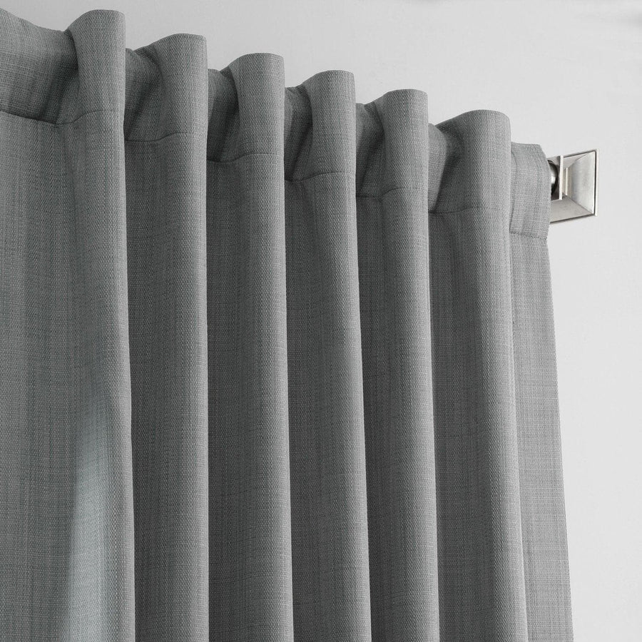 Pebble Grey Textured Italian Faux Linen Hotel Blackout Curtain