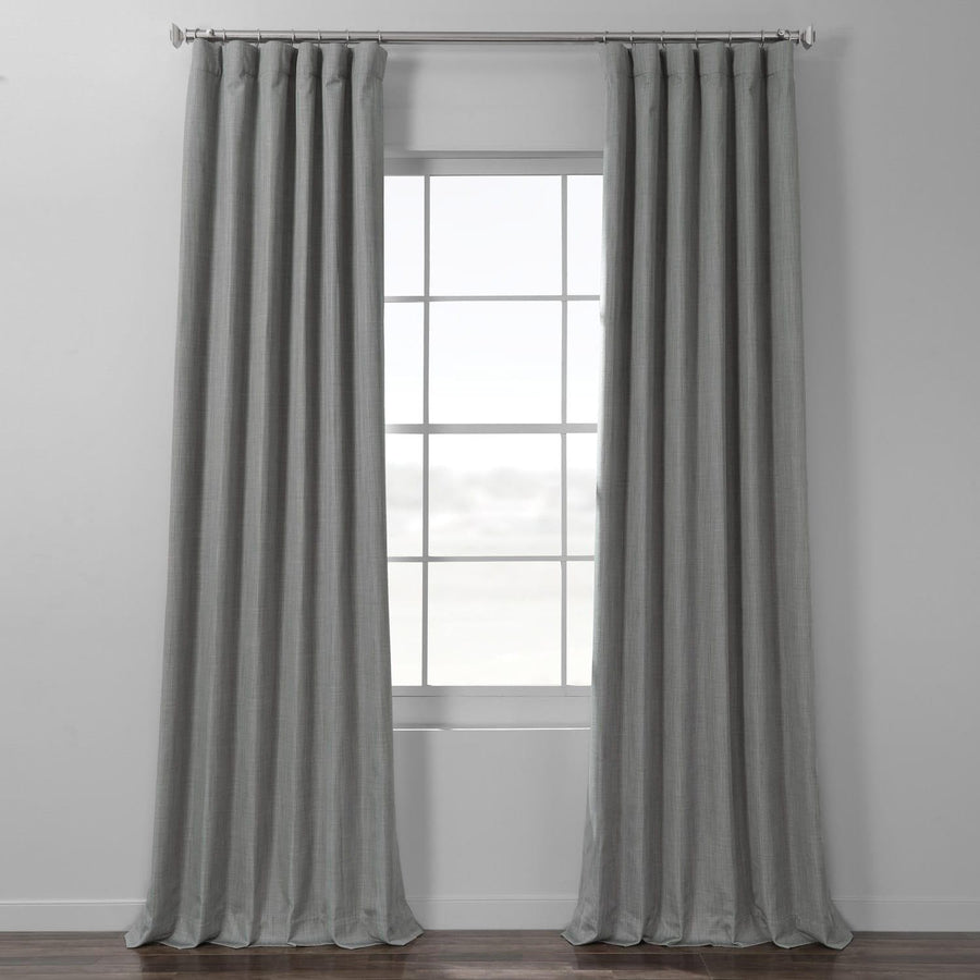 Pebble Grey Textured Italian Faux Linen Hotel Blackout Curtain