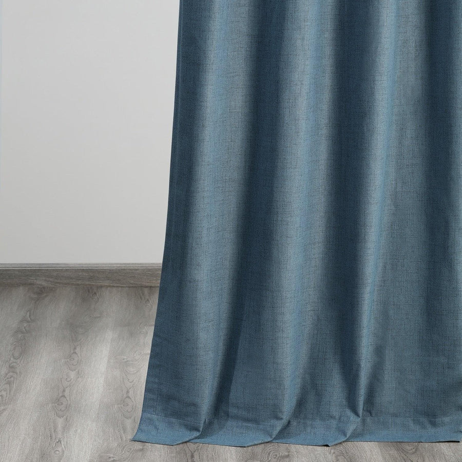 Ovation Blue Thermal Cross Linen Weave Blackout Curtain