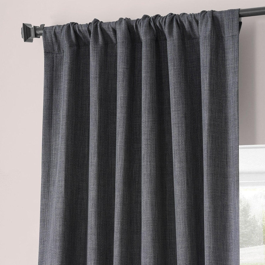 Hudson Grey Monochromatic Faux Linen Room Darkening Curtain Pair (2 Panels)